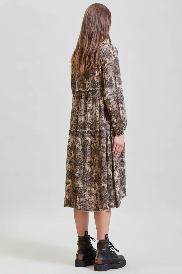 R13 Dresses Women Long Sleeve Shredded Relaxed Midi 8211 Grey Lace