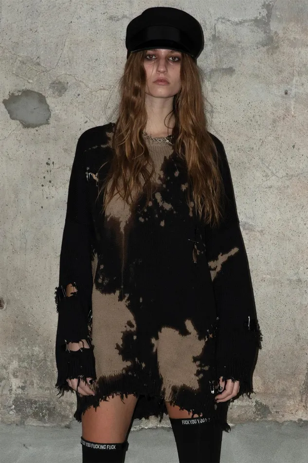 R13 Sweaters Women Bleached Distressed Crewneck Sweater