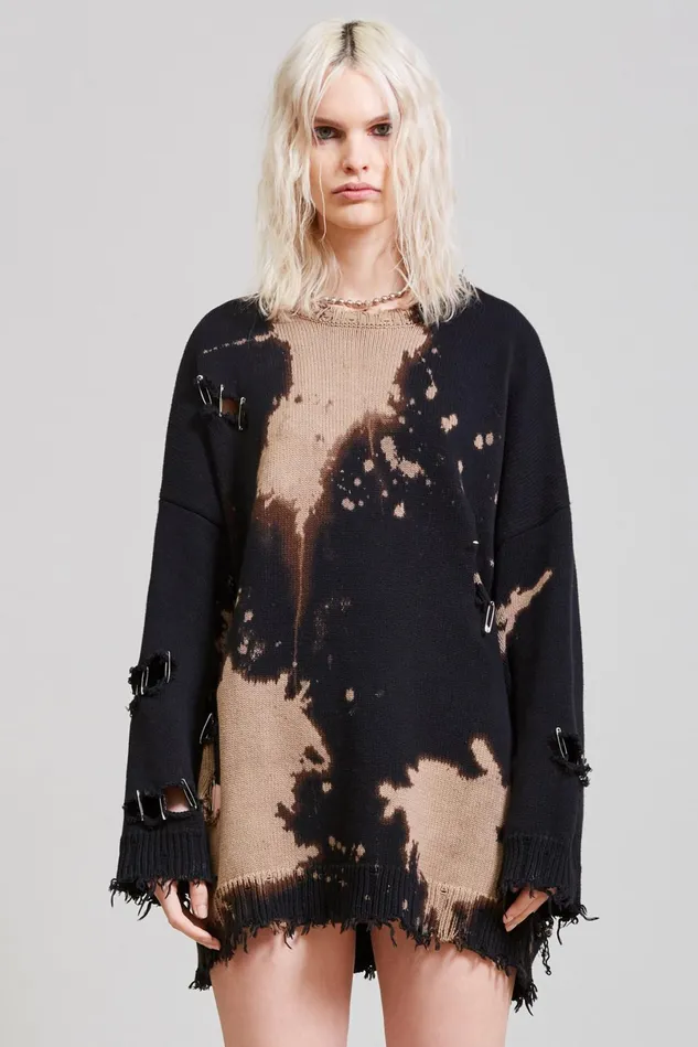 R13 Sweaters Women Bleached Distressed Crewneck Sweater