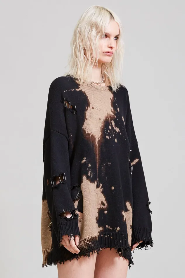 R13 Sweaters Women Bleached Distressed Crewneck Sweater