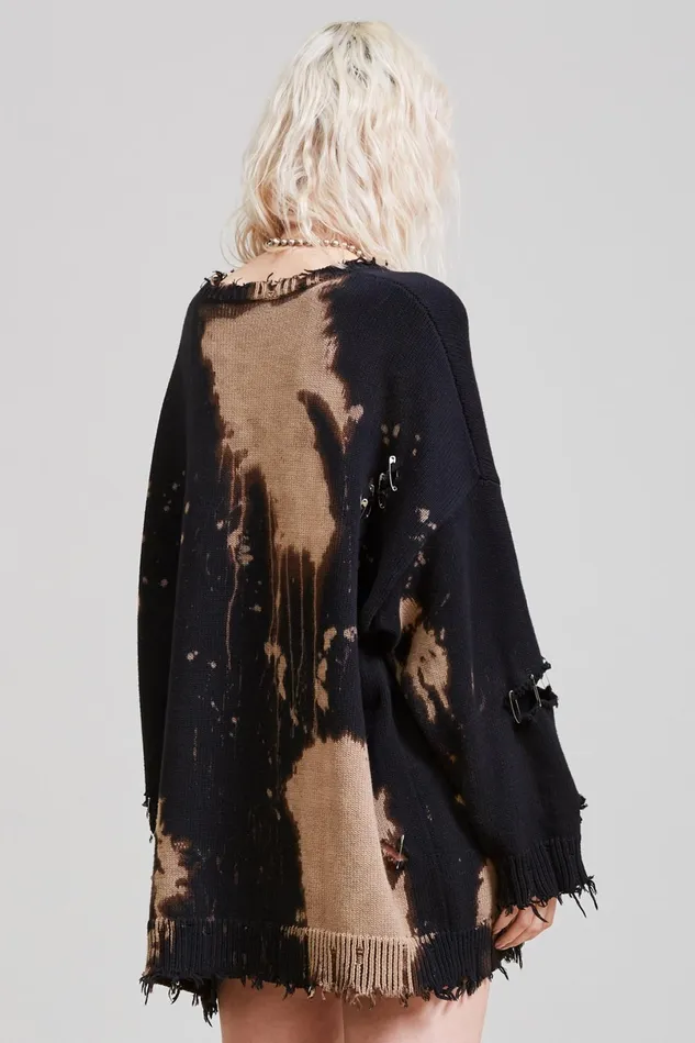 R13 Sweaters Women Bleached Distressed Crewneck Sweater