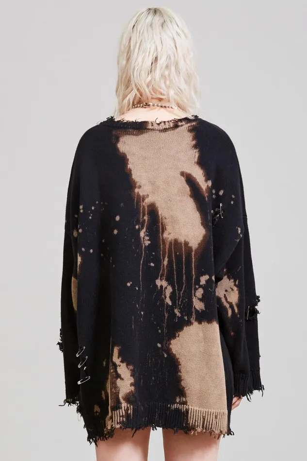 R13 Sweaters Women Bleached Distressed Crewneck Sweater