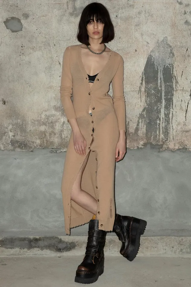 R13 Sweaters Women Long Skinny Cashmere Cardigan 8211 Camel