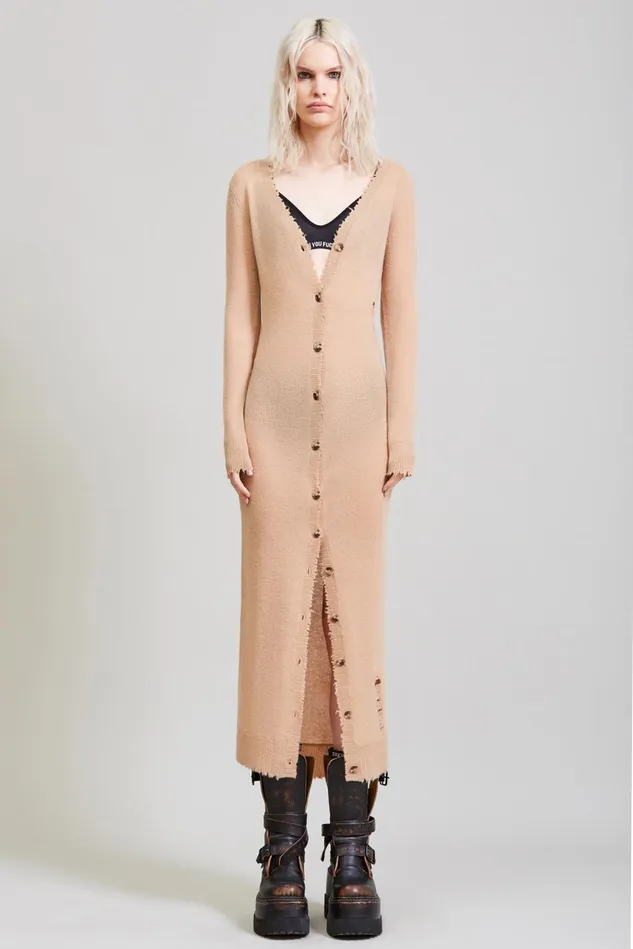 R13 Sweaters Women Long Skinny Cashmere Cardigan 8211 Camel