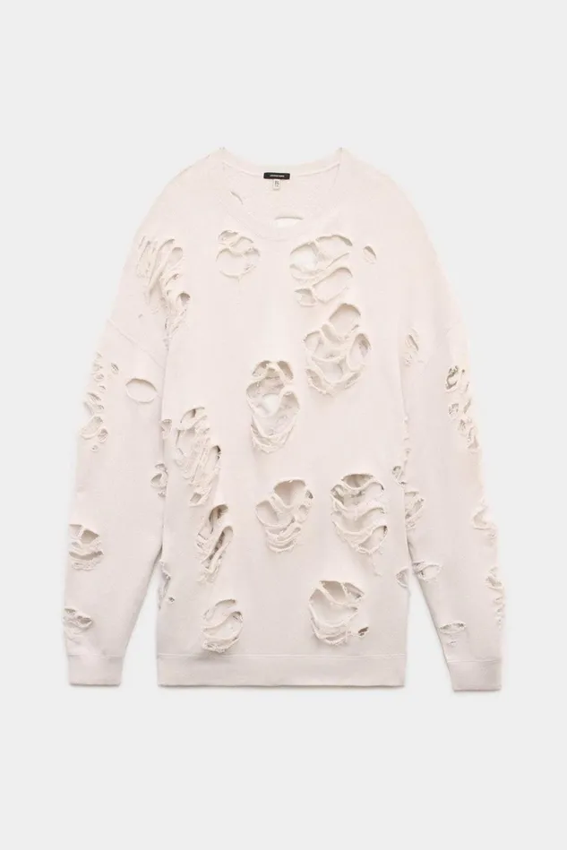 R13 Sweatshirts Women Distressed Crewneck 8211 Dirty White