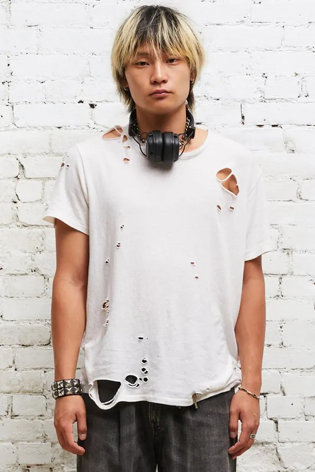 R13 TShirts Men Destroyed Boy TShirt 8211 Ecru