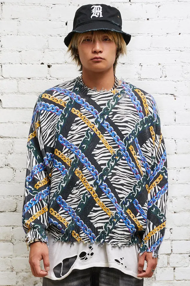 R13 Tops And Knitwear Men Oversized Sweater 8211 Chained Zebra