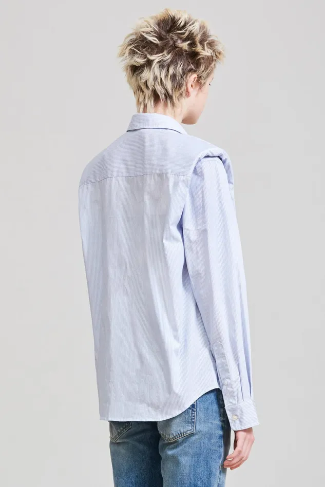 R13 Tops Women Folded Shoulder Shirt 8211 Blue Stripe