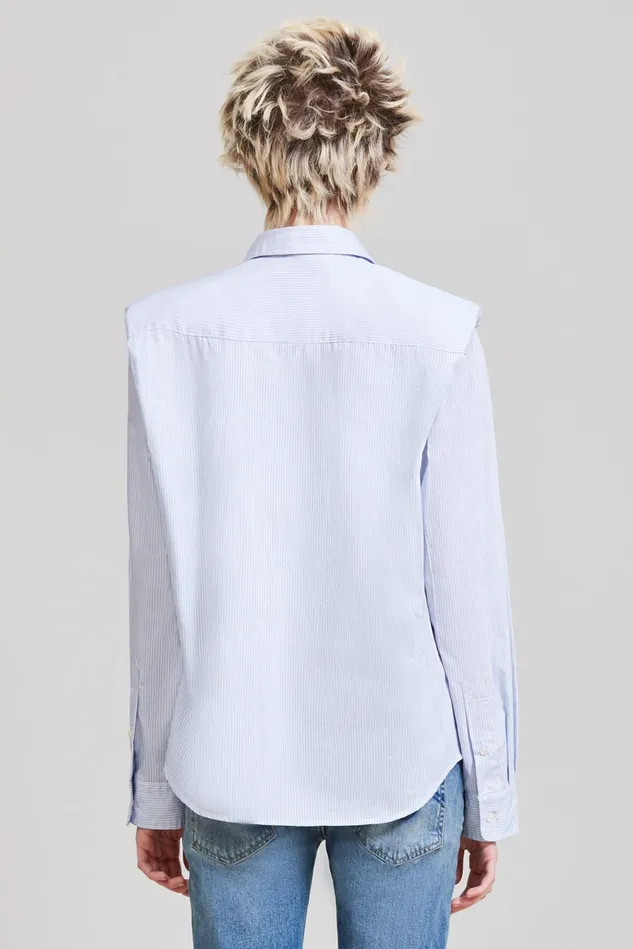 R13 Tops Women Folded Shoulder Shirt 8211 Blue Stripe