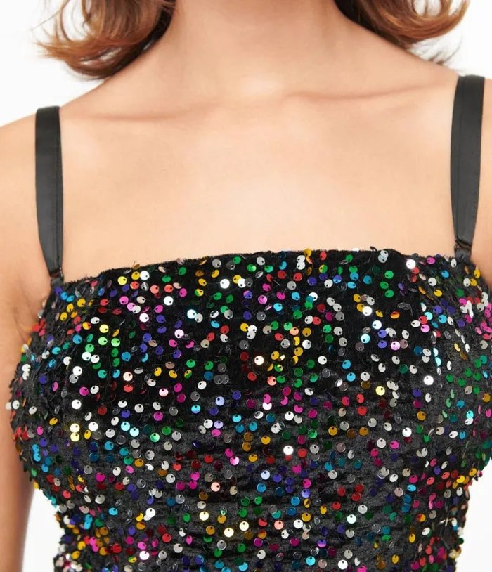 Rainbow Sequin Strapless Spotlight Wiggle Dress Dresses Unique Vintage Pencil