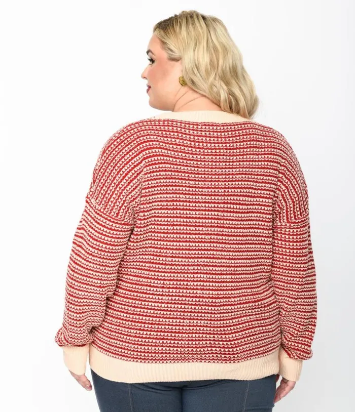 Red and Light Pink Striped Holiday Sweater ClothingPlus Unique Vintage Sweaters and Cardigans