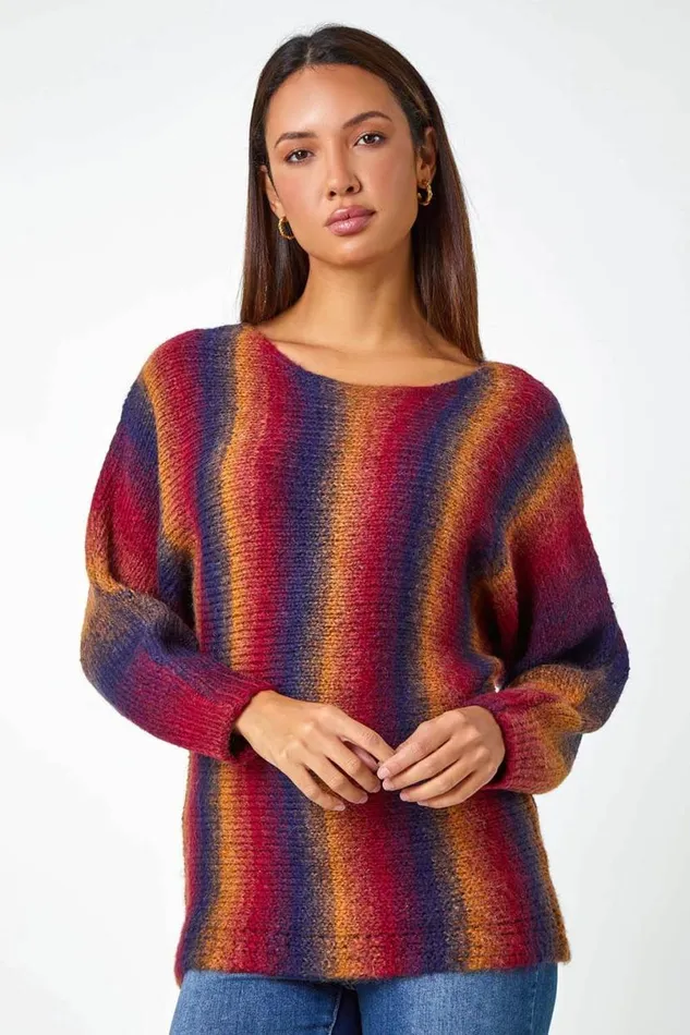 Red Ombre Stripe Wool Blend Jumper Women Roman Knitwear