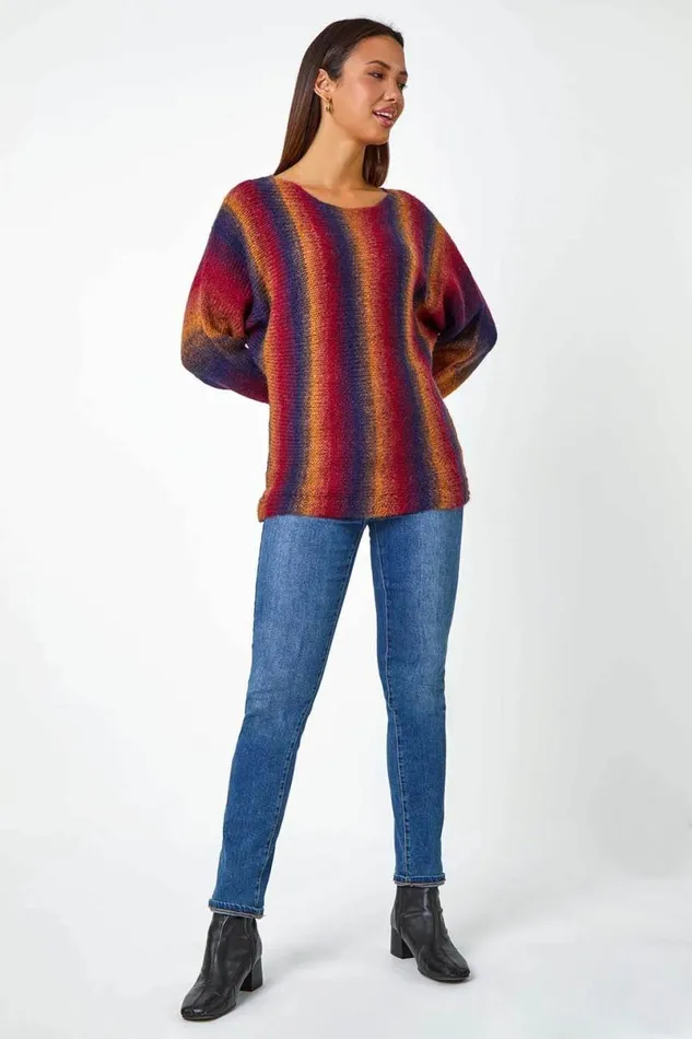 Red Ombre Stripe Wool Blend Jumper Women Roman Knitwear