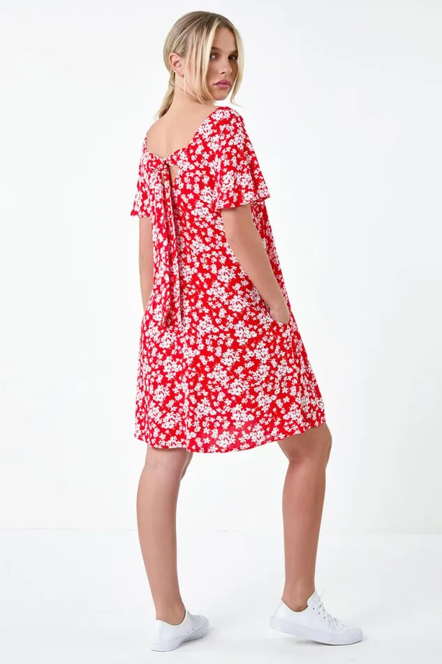 Red Petite Ditsy Floral TShirt Dress Women Roman Dresses