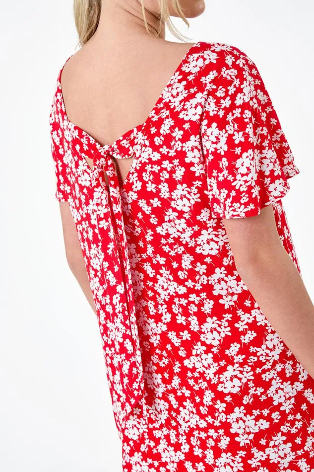 Red Petite Ditsy Floral TShirt Dress Women Roman Dresses