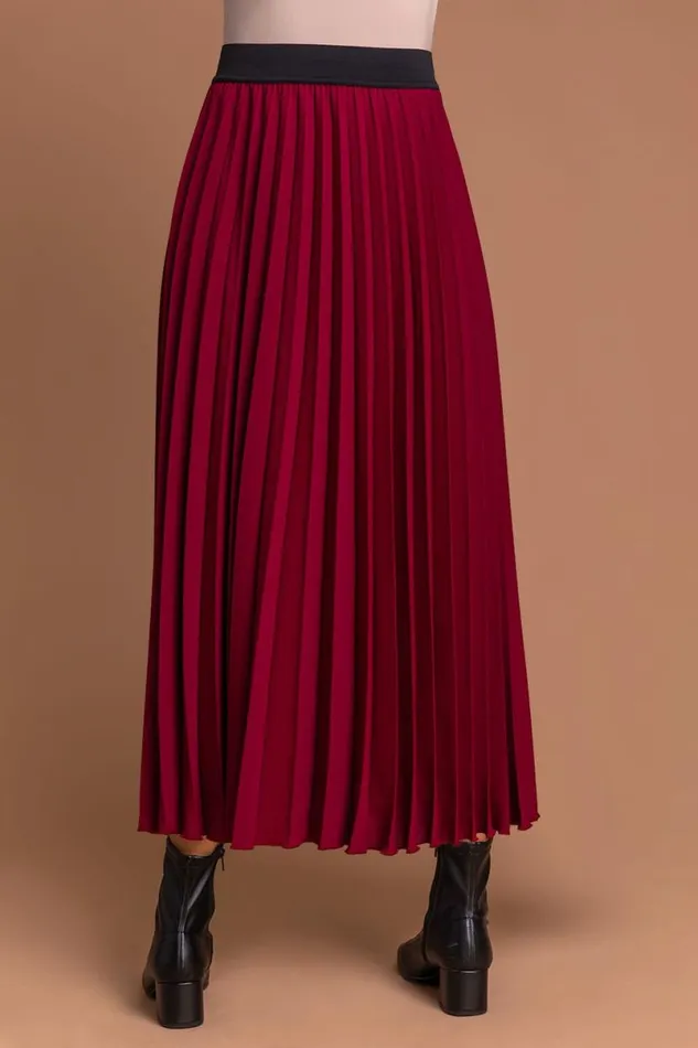 Red Pleated Maxi Skirt Women Roman Skirts