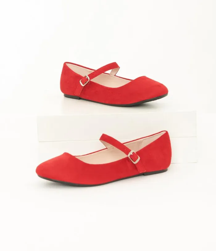 Red Suede Mary Jane Flats Shoes Unique Vintage Flats