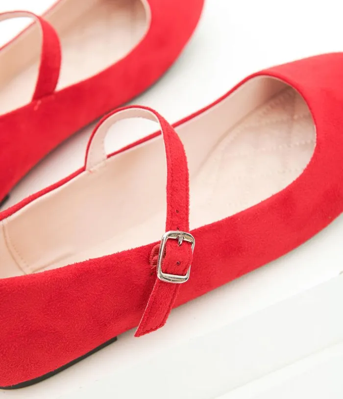 Red Suede Mary Jane Flats Shoes Unique Vintage Flats