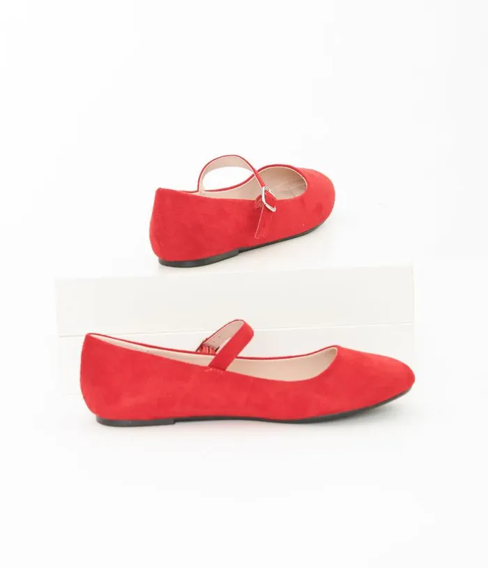 Red Suede Mary Jane Flats Shoes Unique Vintage Flats