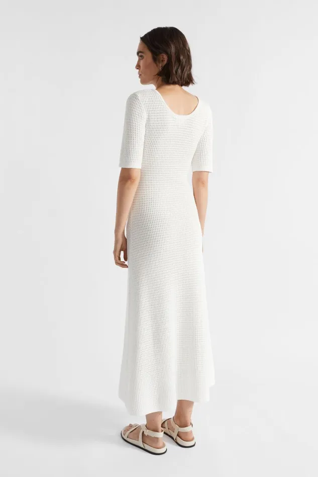 Resort Woman Seed Heritage Crochet Knit Flared Dress Cloud Cream