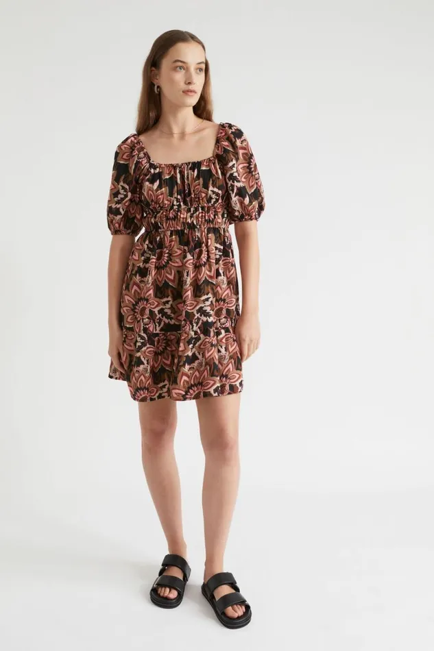 Resort Woman Seed Heritage Puff Sleeve Mini Dress Vintage Floral