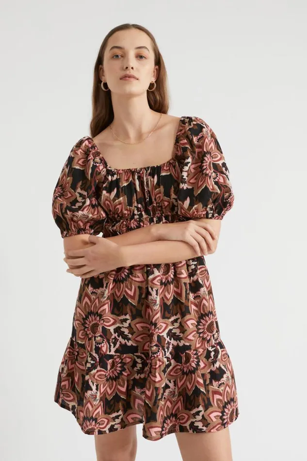 Resort Woman Seed Heritage Puff Sleeve Mini Dress Vintage Floral