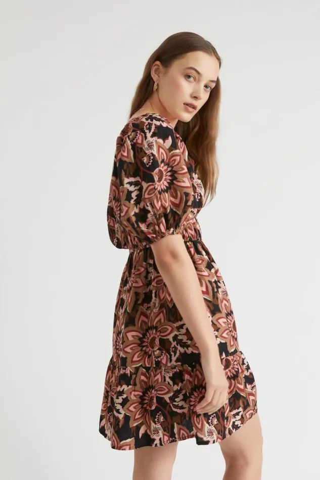 Resort Woman Seed Heritage Puff Sleeve Mini Dress Vintage Floral
