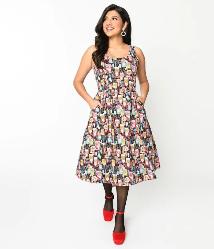 Retrolicious Black Gumball Machine Swing Dress DressesPlus Unique Vintage Pocket Dresses