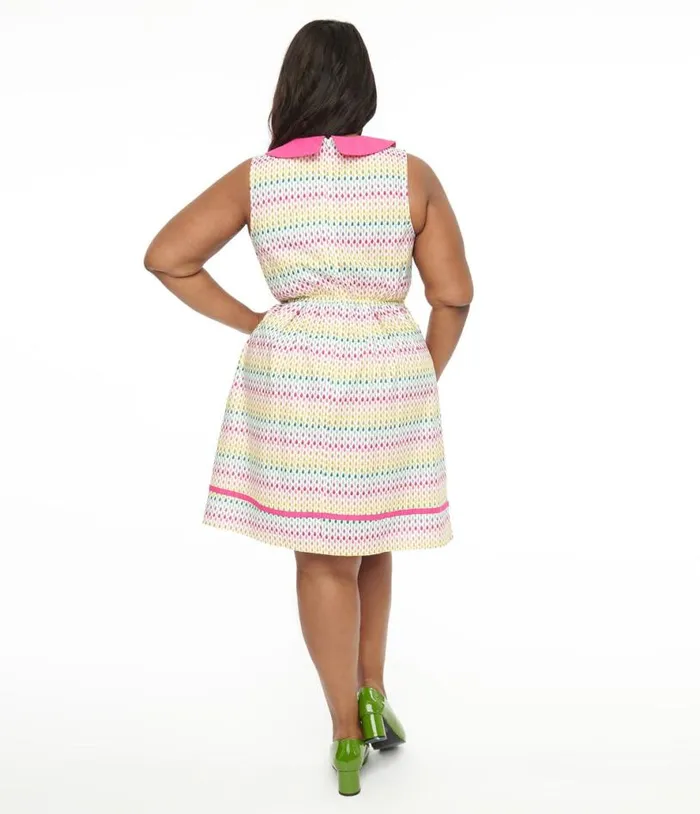 Retrolicious Plus Size 1950s Rainbow Leaf Cotton Fit and Flare Dress DressesPlus Unique Vintage Pocket Dresses