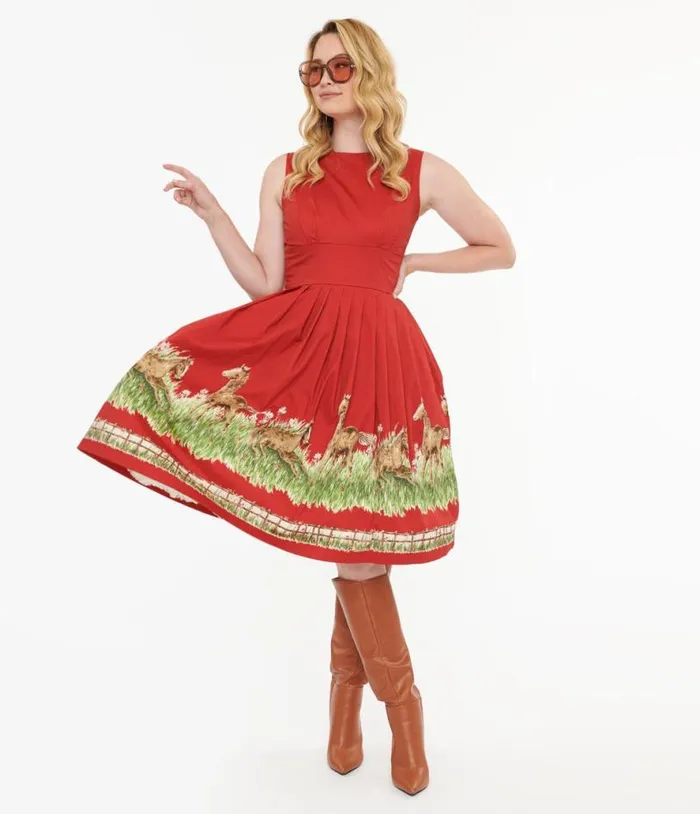 Retrospec039d Red and Greener Pastures Print Peggy Swing Dress DressesPlus Unique Vintage Swing Retrospec039d Red and Greener Pastures Print Peggy Swing Dress DressesPlus Unique Vintage Swing
