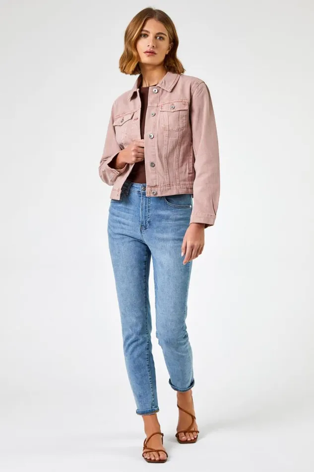 Rose Classic Cotton Denim Jacket Women Roman Occasionwear