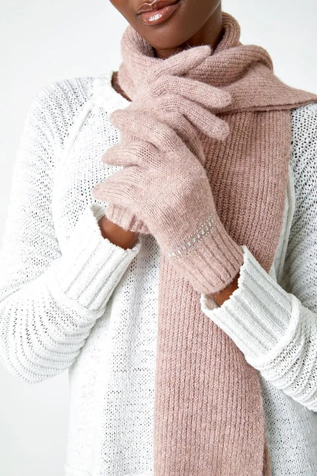 Rose One Size Embellished Knit Gloves Women Roman Scarves