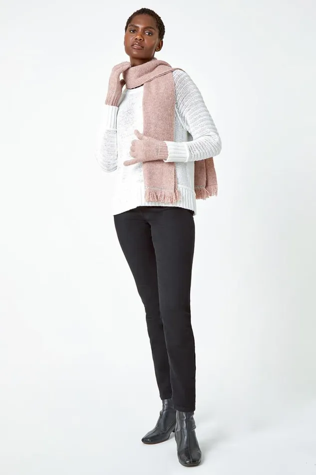 Rose One Size Embellished Knit Gloves Women Roman Scarves