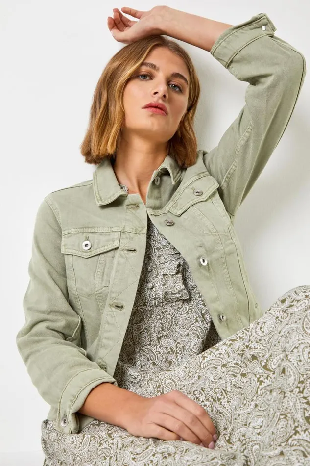 Sage Classic Cotton Denim Jacket Women Roman Jackets