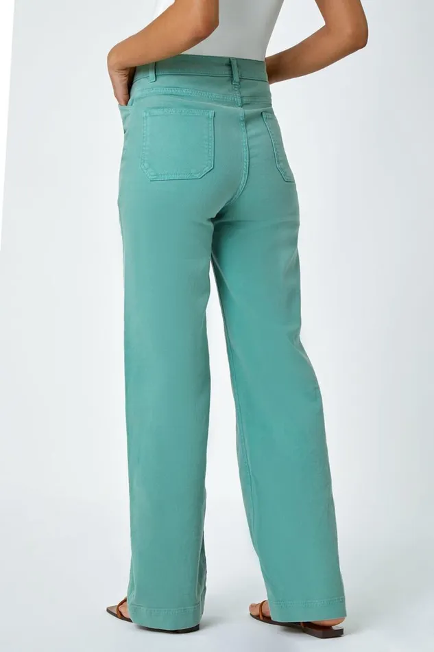 Sage Cotton Blend Wide Leg Stretch Jeans Women Roman Trousers