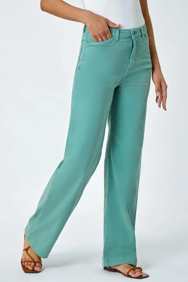 Sage Cotton Blend Wide Leg Stretch Jeans Women Roman Trousers