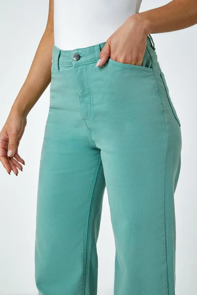 Sage Cotton Blend Wide Leg Stretch Jeans Women Roman Trousers