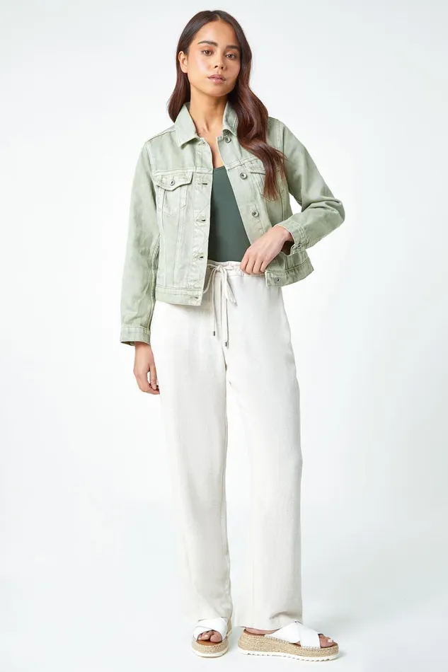 Sage Petite Bleached Denim Jacket Women Roman Jackets