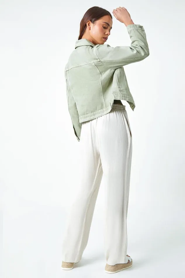 Sage Petite Bleached Denim Jacket Women Roman Jackets