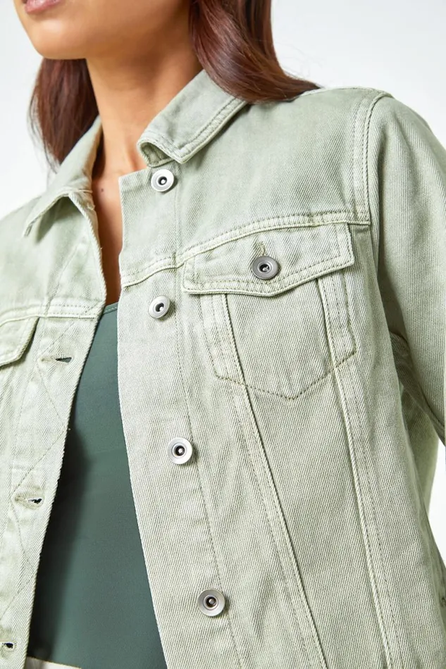 Sage Petite Bleached Denim Jacket Women Roman Jackets