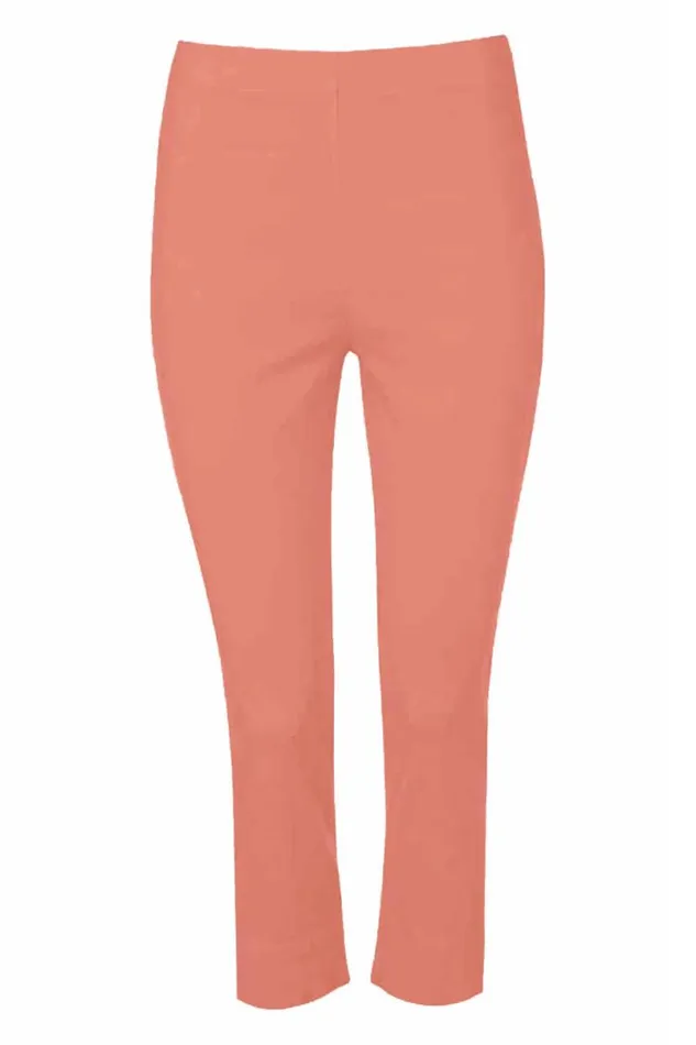 Salmon Pink Elastic Waist Stretch Cropped Trousers Women Roman Coords