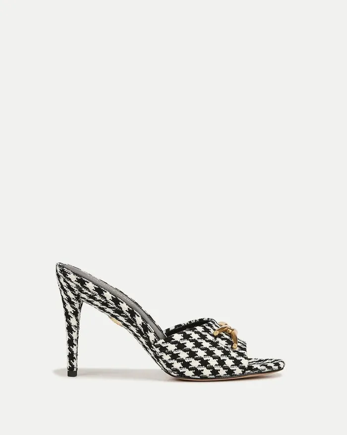 Sandals Shop Veronica Beard Mirren Houndstooth OpenToe Mule Blackwhite