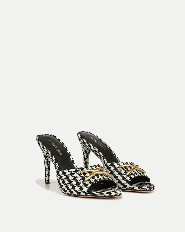 Sandals Shop Veronica Beard Mirren Houndstooth OpenToe Mule Blackwhite