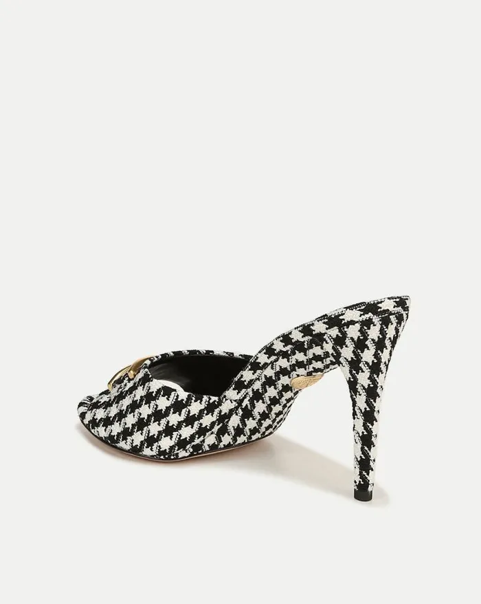 Sandals Shop Veronica Beard Mirren Houndstooth OpenToe Mule Blackwhite