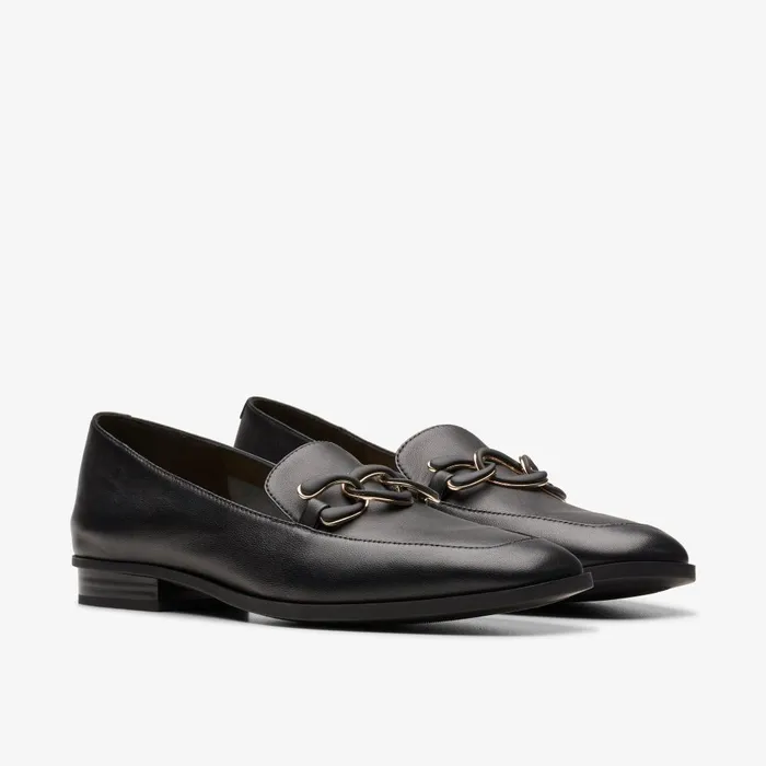 Sarafyna Rae Black Leather Women Clarks SlipOns