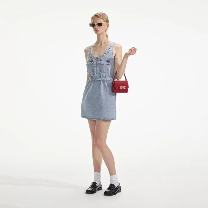 Self Portrait Denim Embellished Denim Mini Dress 8211 Women