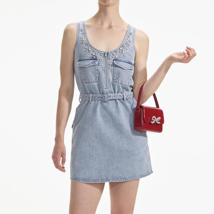 Self Portrait Denim Embellished Denim Mini Dress 8211 Women