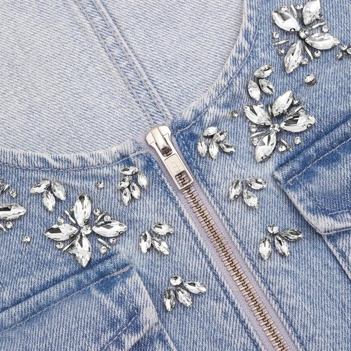 Self Portrait Denim Embellished Denim Mini Dress 8211 Women