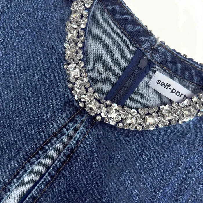Self Portrait Denim Embellished Denim Mini Dress 8211 Women