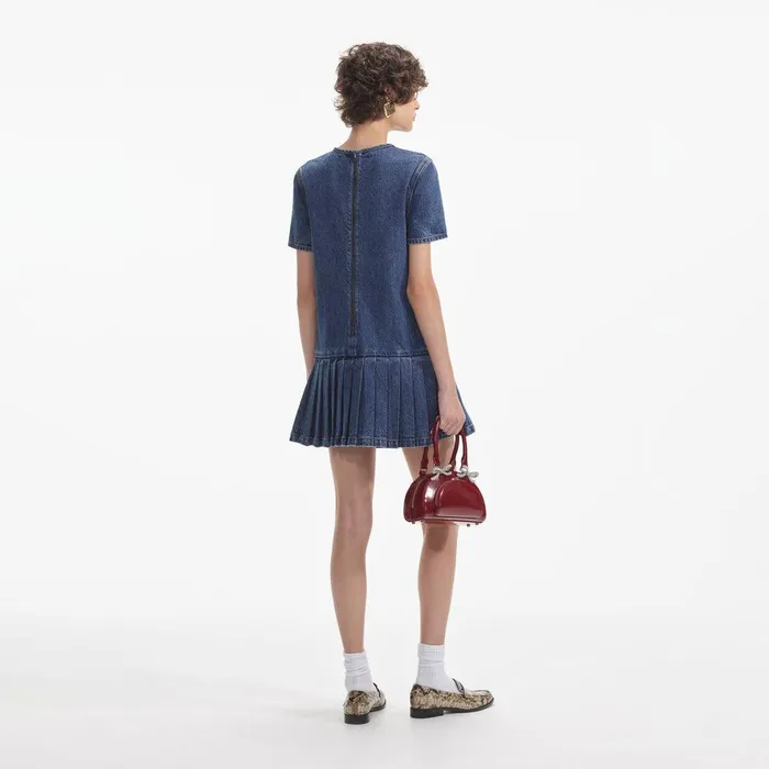 Self Portrait Denim Pleated Denim Mini Dress 8211 Women